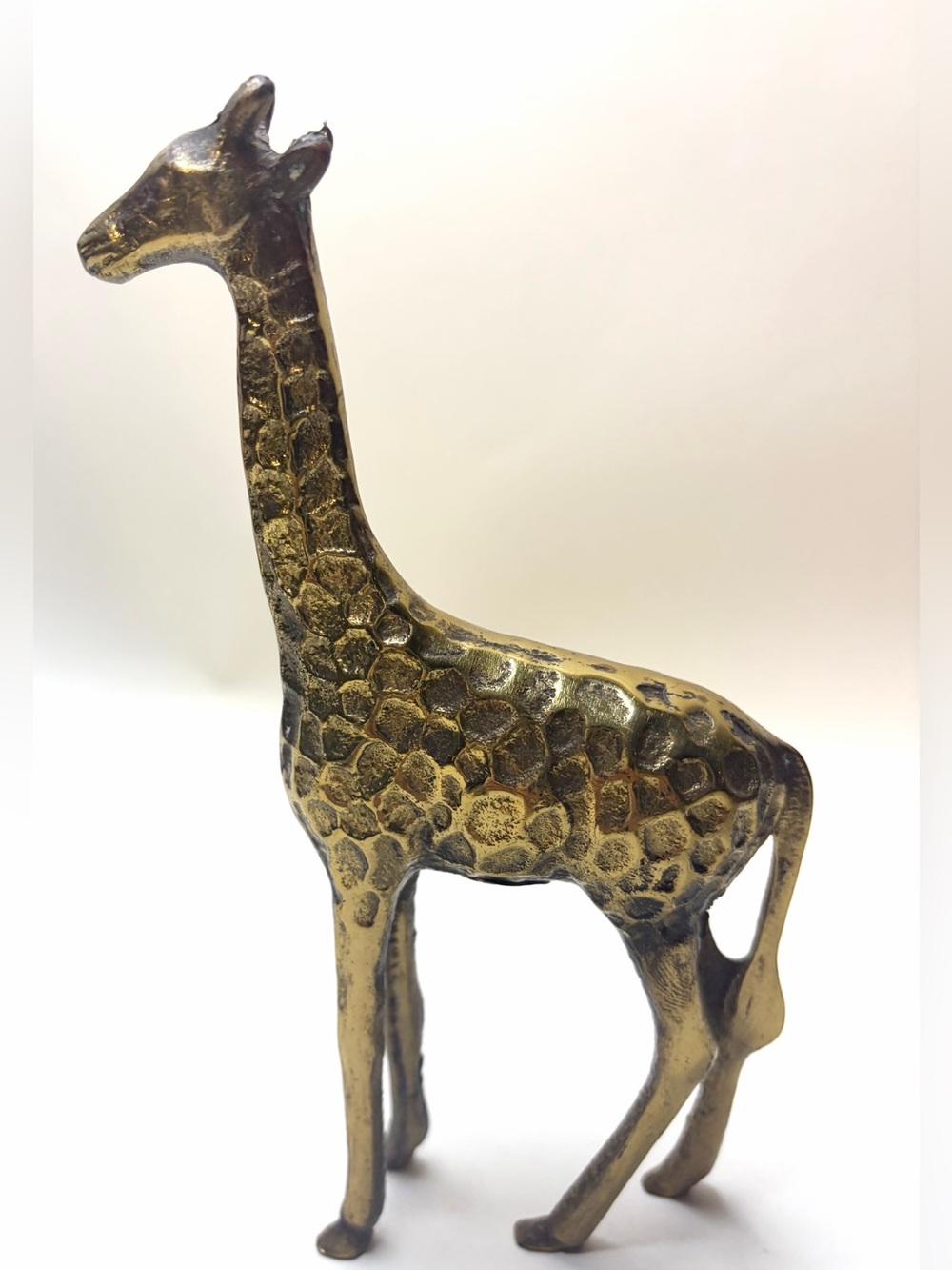 Vintage Brass Giraffe Figurine Earth Kingdom Honeycomb Textured Spot Statue 6.5"